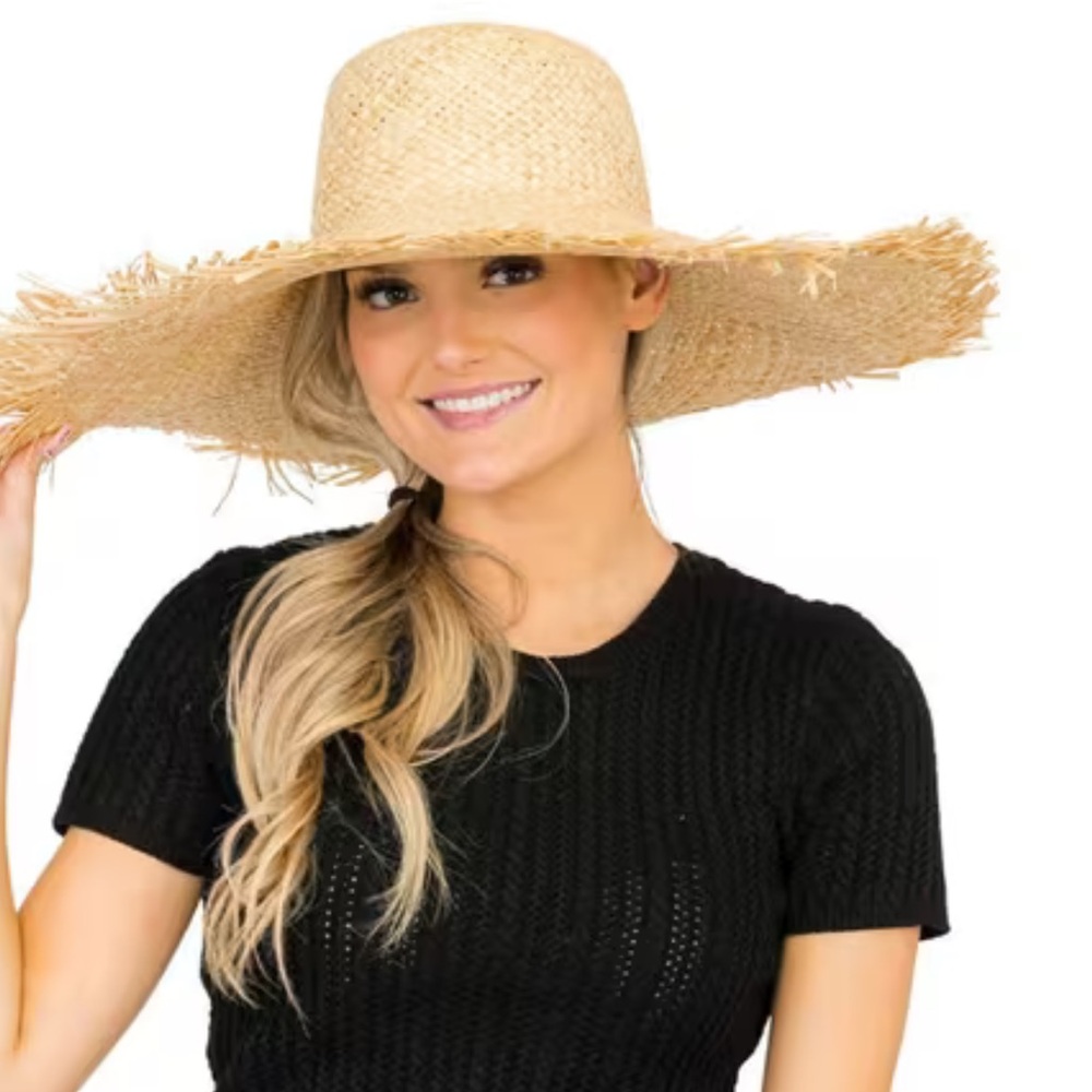 RAFFIA HAT ❤️‍🔥 FRAYED EDGE BEACH HAT NWT